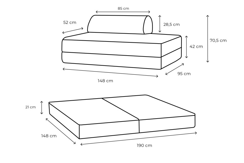 Canapé 2 places convertible et modulable - Tissu extérieur Gris