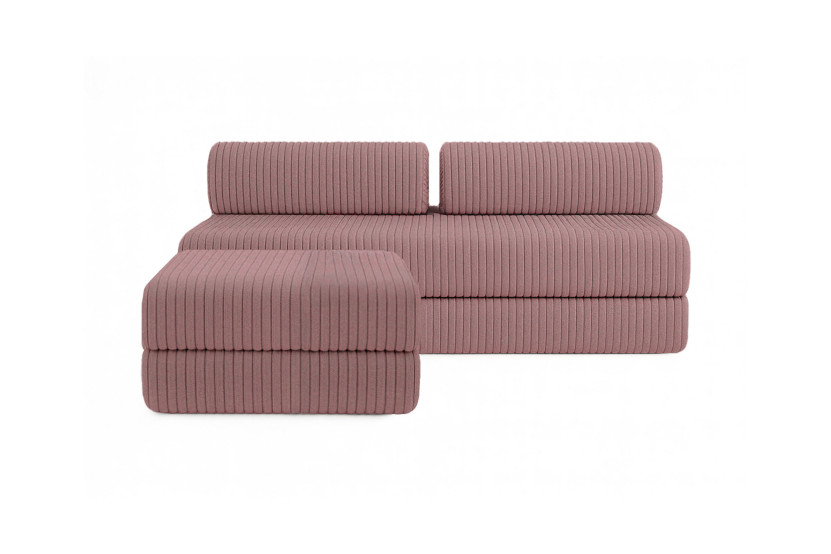 Canapé d'angle 4 places - 2 modules convertibles : Canapé 3 places + Pouf - Velours côtelé XL Rose