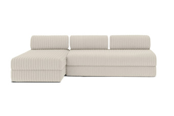 Canapé d'angle 6 places - 2 modules convertibles : Canapé 3 places + Méridienne - Velours côtelé XL Blanc