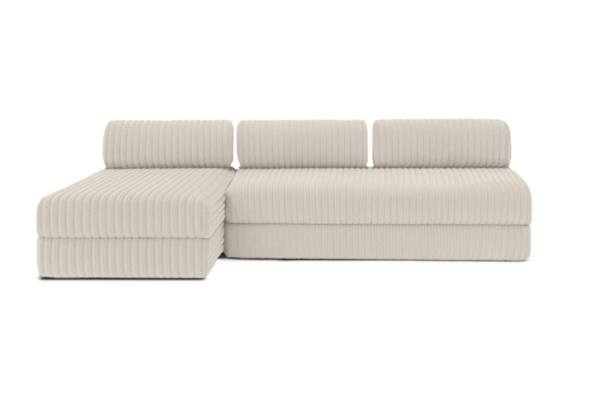 Canapé d'angle 6 places - 2 modules convertibles : Canapé 3 places + Méridienne - Velours côtelé XL Blanc