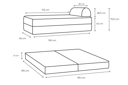 Méridienne convertible et modulable - Velours côtelé Rose pâle