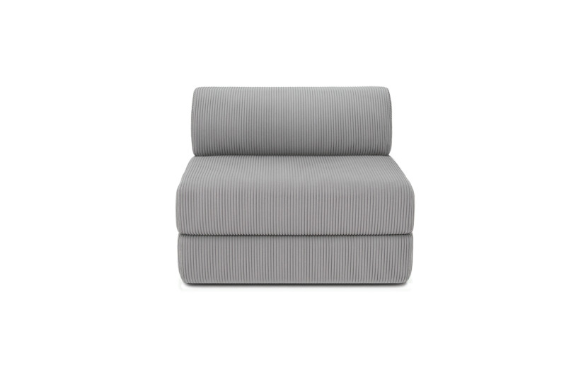 Canapé d'angle 6 places - 3 modules convertibles : Canapé 3 places + Fauteuil + Pouf - Velours côtelé Gris clair
