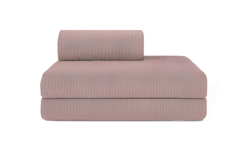 Canapé d'angle 5 places - 2 modules convertibles : Canapé 2 places + Méridienne - Velours côtelé Rose pâle