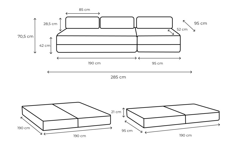 Canapé 4 places - 2 modules convertibles : Canapé 3 places + Fauteuil - Velours côtelé XL Taupe