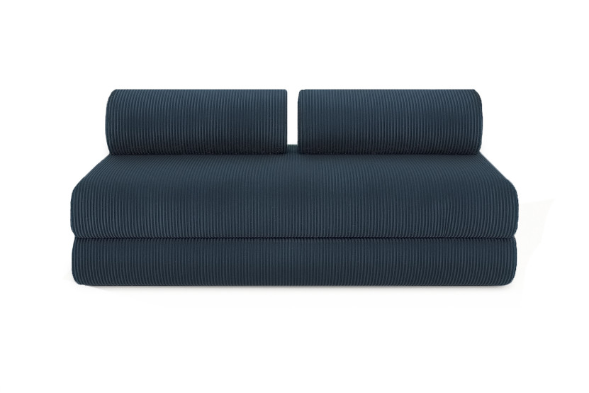 Canapé d'angle 4 places - 2 modules convertibles : Canapé 3 places + Pouf - Velours côtelé Bleu