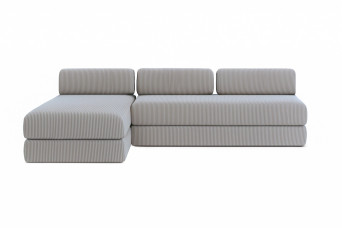 Canapé d'angle 6 places - 2 modules convertibles : Canapé 3 places + Méridienne - Velours côtelé Gris clair