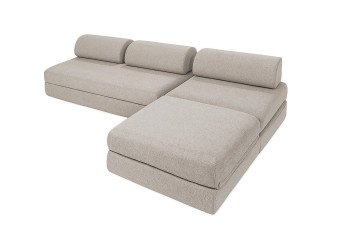 Canapé d'angle 6 places - 3 modules convertibles : Canapé 3 places + Fauteuil + Pouf - Tissu extérieur Gris