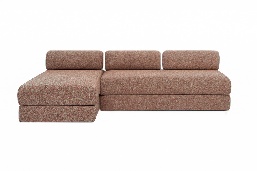 Canapé d'angle 6 places - 2 modules convertibles : Canapé 3 places + Méridienne - Tissu tweed Rouge