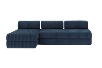 Canapé d'angle 6 places - 2 modules convertibles : Canapé 3 places + Méridienne - Velours côtelé XL Bleu