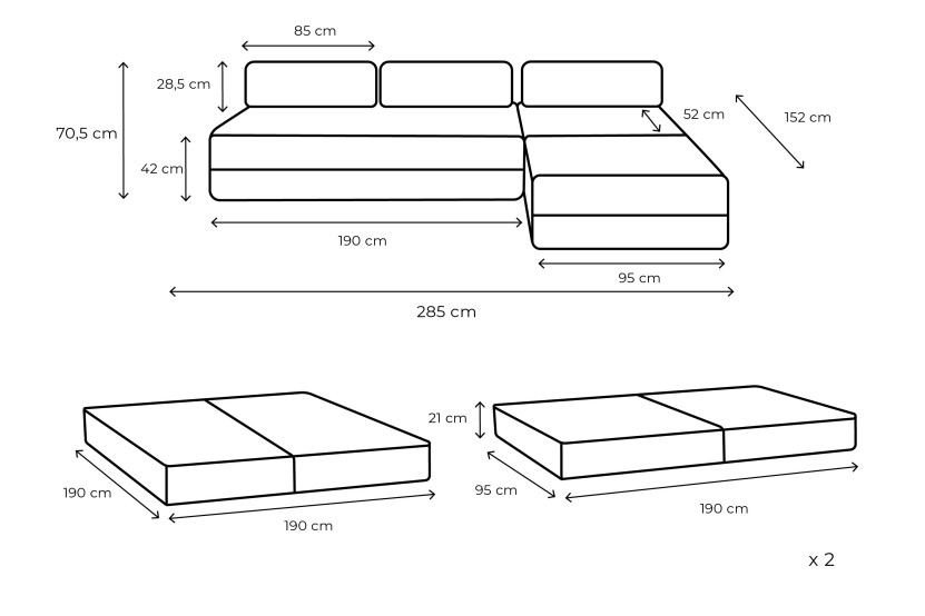 Canapé d'angle 6 places - 3 modules convertibles : Canapé 3 places + Fauteuil + Pouf - Velours côtelé XL Vert