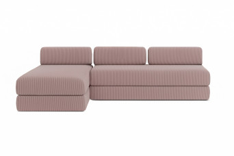 Canapé d'angle 6 places - 2 modules convertibles : Canapé 3 places + Méridienne - Velours côtelé Rose pâle