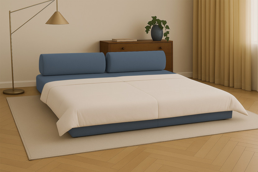 Canapé 3 places convertible et modulable - Tissu lisse Bleu