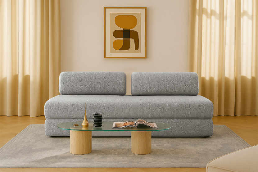 Canapé 3 places convertible et modulable - Tissu tweed Gris