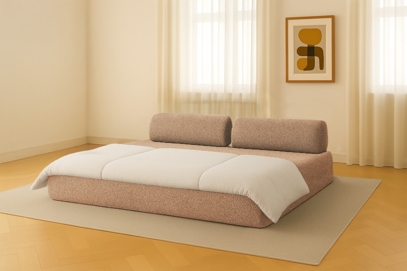 Canapé 3 places convertible et modulable - Tissu tweed Marron