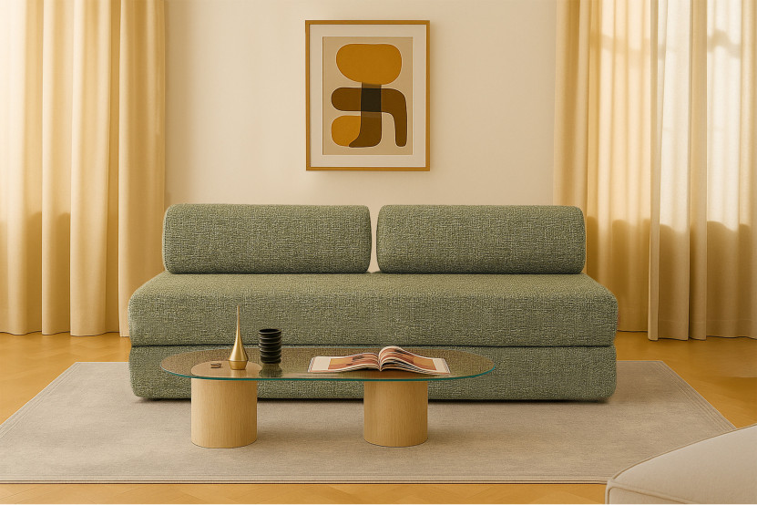 Canapé 3 places convertible et modulable - Tissu tweed Vert