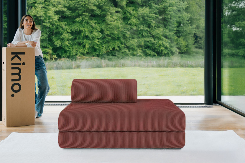 Canapé 2 places convertible et modulable - Velours côtelé Rouge