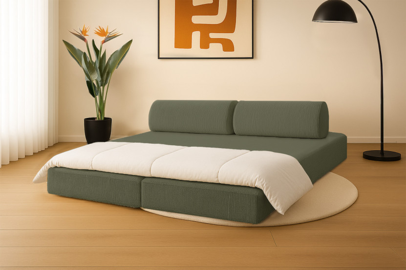 Canapé 3 places convertible et modulable - Velours côtelé Vert
