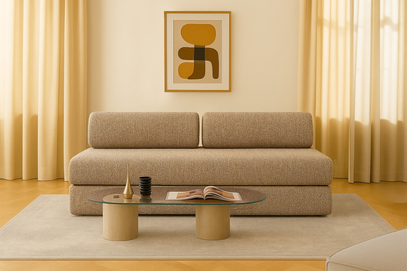 Canapé 3 places convertible et modulable - Tissu tweed Marron