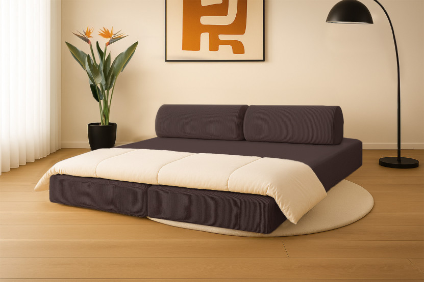 Canapé 3 places convertible et modulable - Velours côtelé Marron