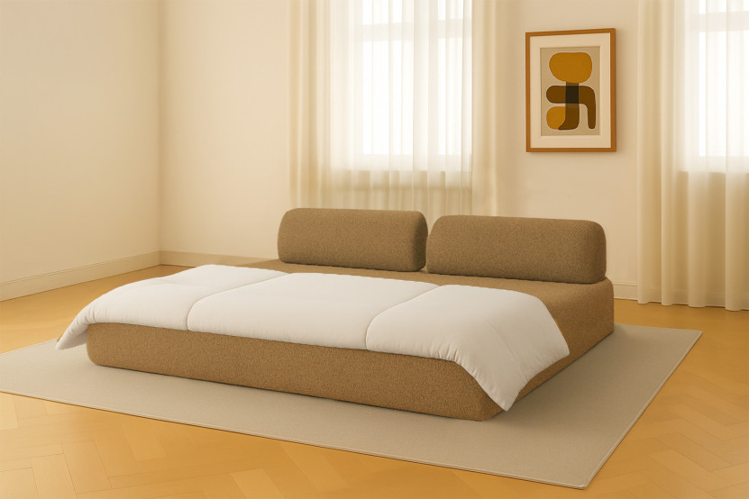 Canapé 3 places convertible et modulable - Tissu tweed Jaune