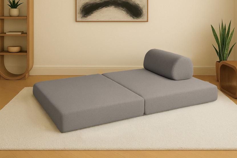 Canapé 2 places convertible et modulable - Tissu lisse Gris