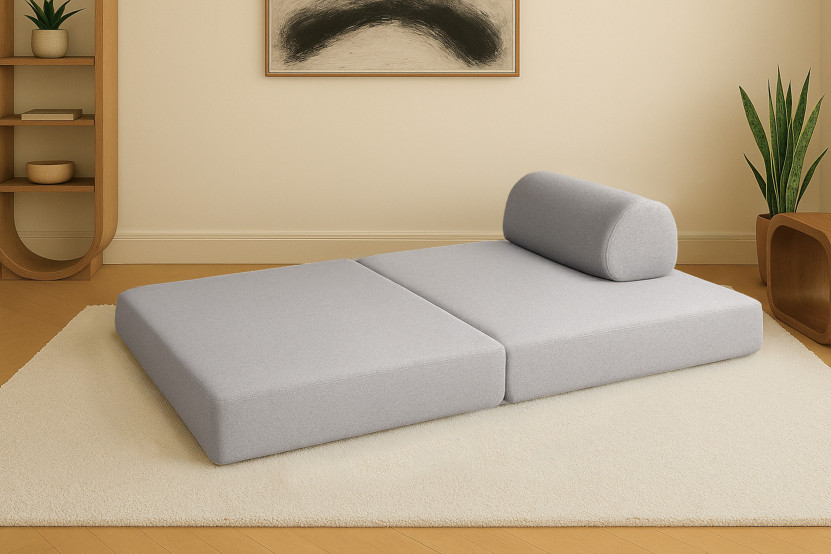 Canapé 2 places convertible et modulable - Tissu lisse Gris clair