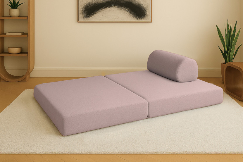 Canapé 2 places convertible et modulable - Tissu lisse Rose