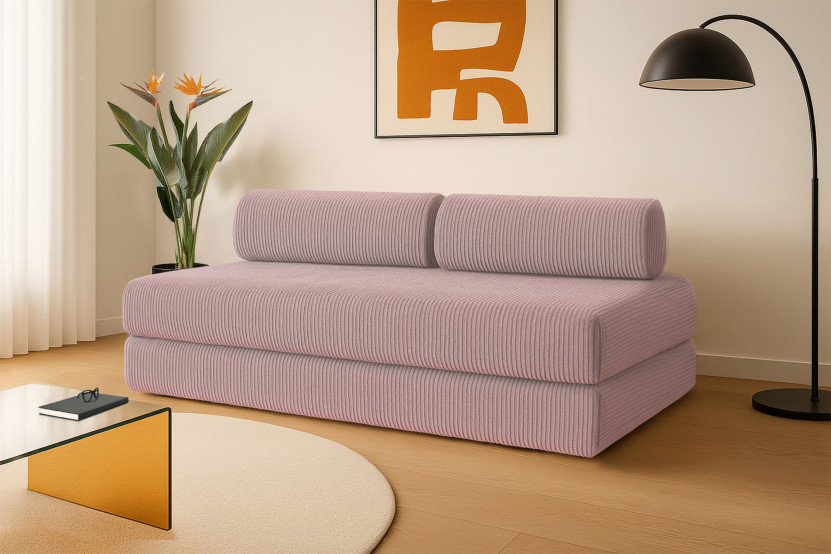 Canapé 3 places convertible et modulable - Velours côtelé Rose pâle