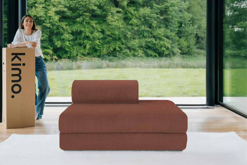 Canapé 2 places convertible et modulable - Velours côtelé Terracotta