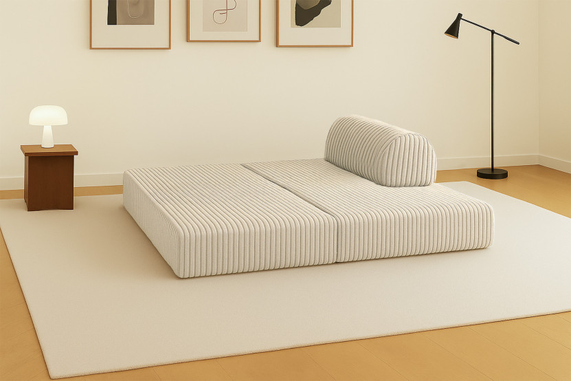 Canapé 2 places convertible et modulable - Velours côtelé XL Beige