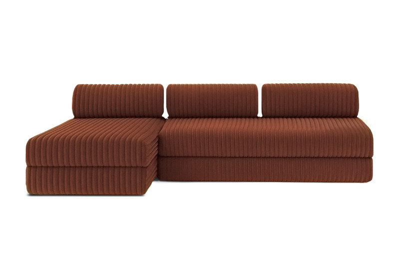 Canapé d'angle 6 places - 2 modules convertibles : Canapé 3 places + Méridienne - Velours côtelé XL Terracotta