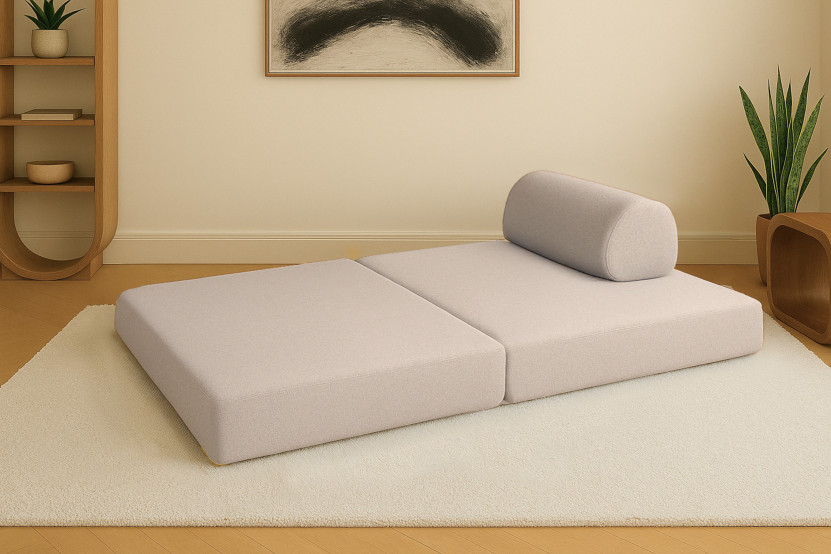 Canapé 2 places convertible et modulable - Tissu lisse Beige