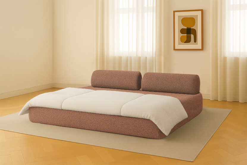 Canapé 3 places convertible et modulable - Tissu tweed Rouge