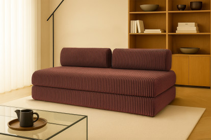 Canapé 3 places convertible et modulable - Velours côtelé XL Terracotta