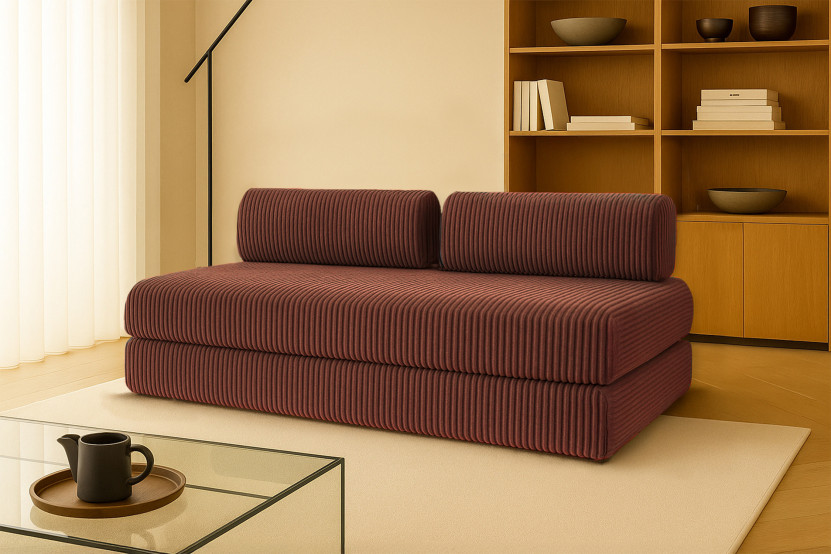 Canapé 3 places convertible et modulable - Velours côtelé XL Terracotta