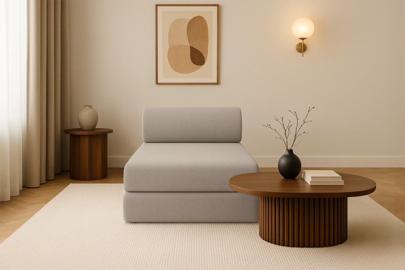 Méridienne convertible et modulable - Tissu lisse Taupe