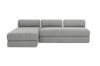 Canapé d'angle 6 places - 2 modules convertibles : Canapé 3 places + Méridienne - Tissu tweed Gris