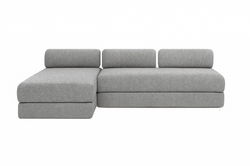 Canapé d'angle 6 places - 2 modules convertibles : Canapé 3 places + Méridienne - Tissu tweed Gris