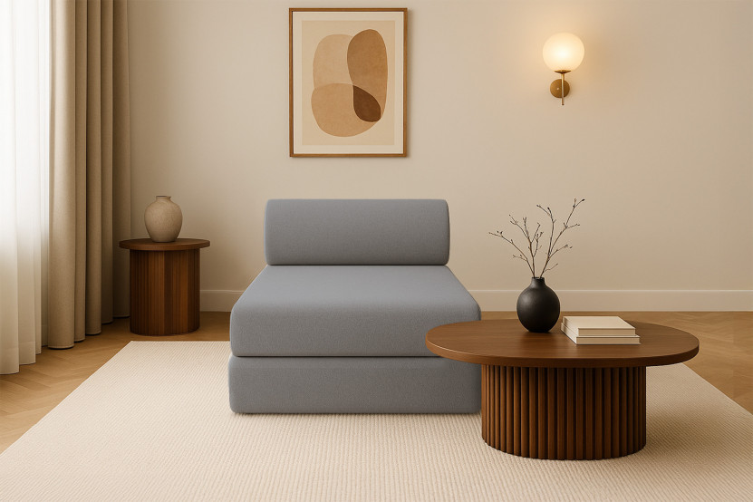 Méridienne convertible et modulable - Tissu lisse Gris