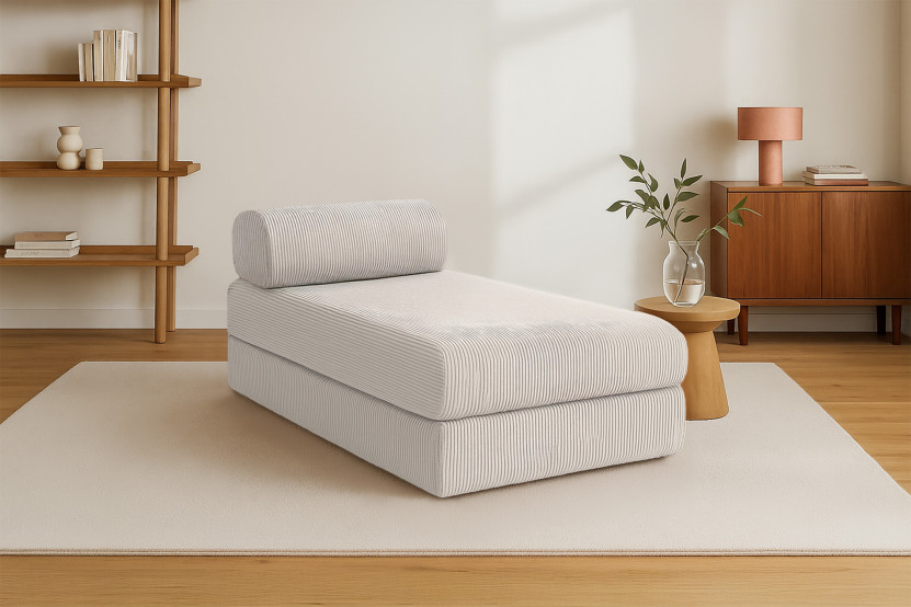 Méridienne convertible et modulable - Velours côtelé Blanc