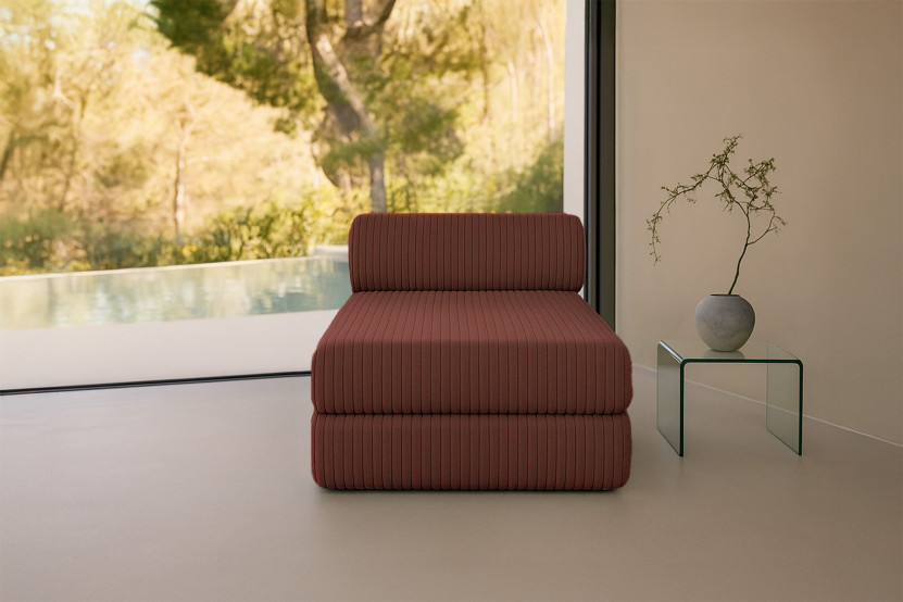 Méridienne convertible et modulable - Velours côtelé XL Terracotta