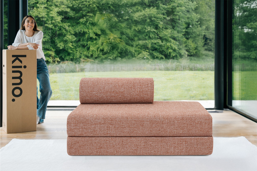 Canapé 2 places convertible et modulable - Tissu tweed Rouge