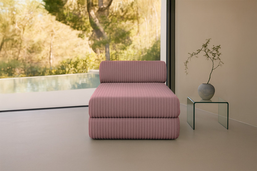 Méridienne convertible et modulable - Velours côtelé XL Rose