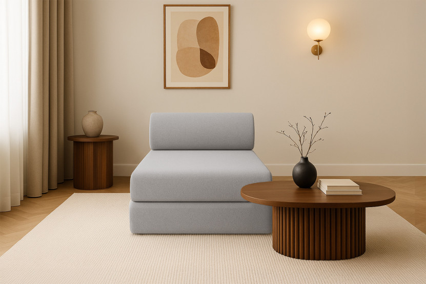 Méridienne convertible et modulable - Tissu lisse Gris clair