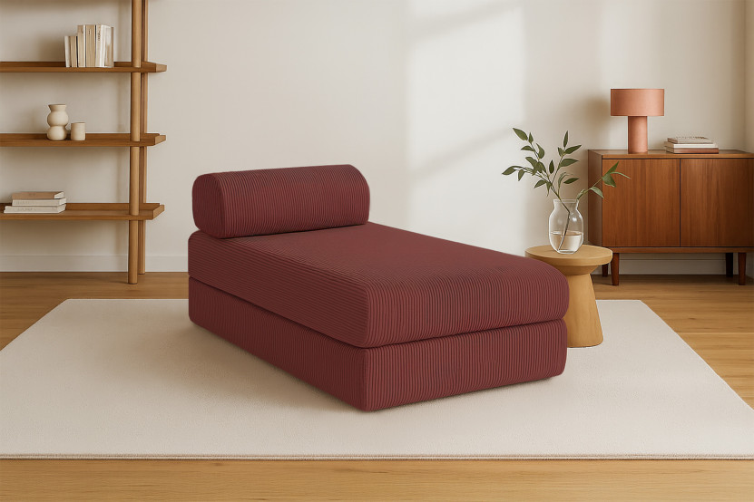 Méridienne convertible et modulable - Velours côtelé Rouge