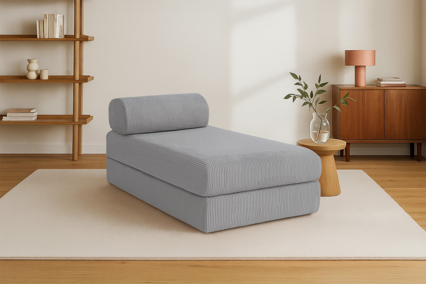 Méridienne convertible et modulable - Velours côtelé Gris clair