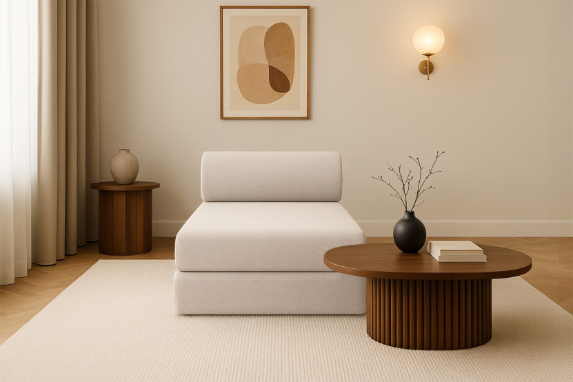 Méridienne convertible et modulable - Tissu lisse Beige