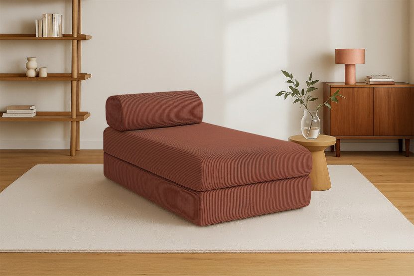 Méridienne convertible et modulable - Velours côtelé Terracotta