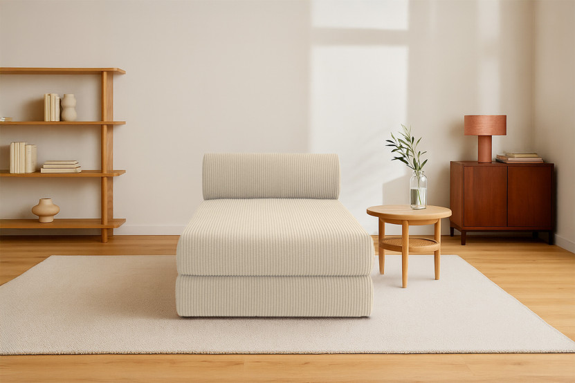 Méridienne convertible et modulable - Velours côtelé Beige