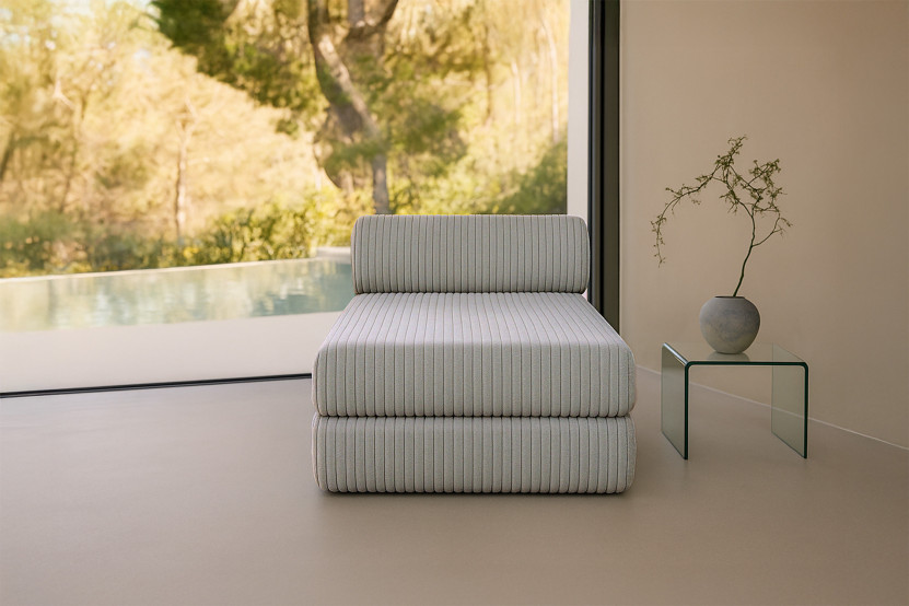 Méridienne convertible et modulable - Velours côtelé XL Gris clair